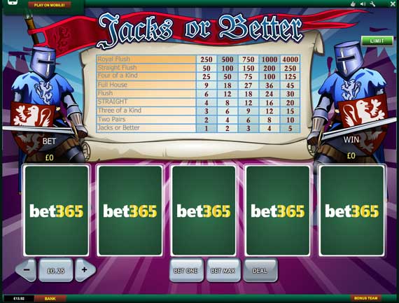 Bet365 Jacks or Better
